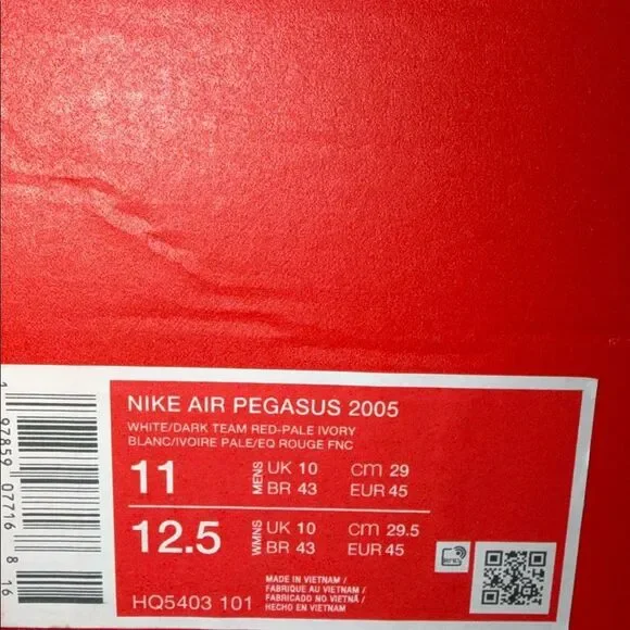 Nike Air Pegasus 2005 White Team Red HQ5403-101 Men’s Size 11
